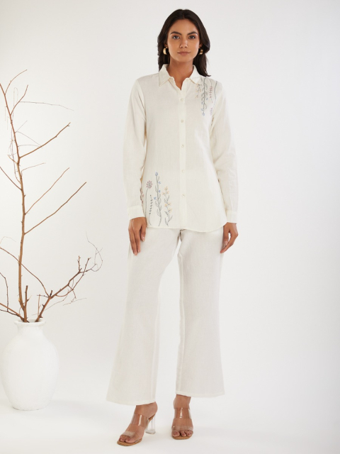 White Embroidered Cotton Linen Co-Ord Sets - Set of 2