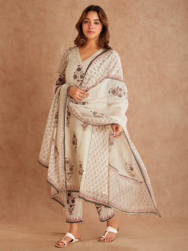 Blue Chanderi Hand Block Printed Dupatta