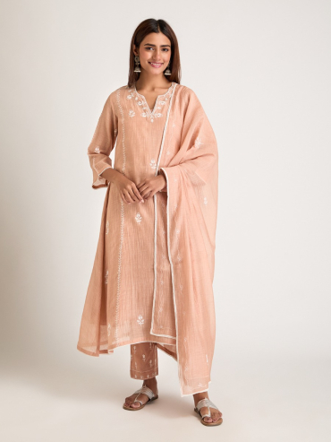 Brown Aari Embroidered Chanderi Silk Dupatta