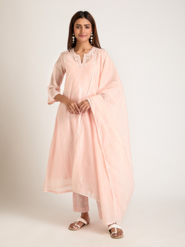 Peach Aari Embroidered Chanderi Silk Dupatta