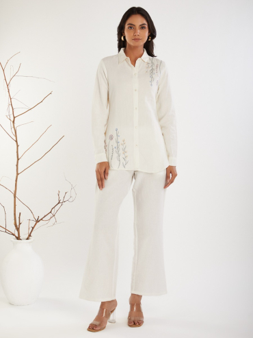 White Embroidered Cotton Linen Co-Ord Sets - Set of 2