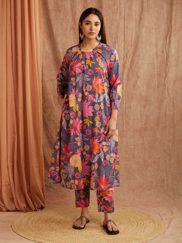 Black Multi Cotton Printed Co-Ord Set- Set of 2