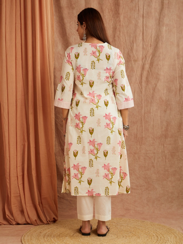 Ivory Pink Printed Printed Co-Ord Set- Set of 2