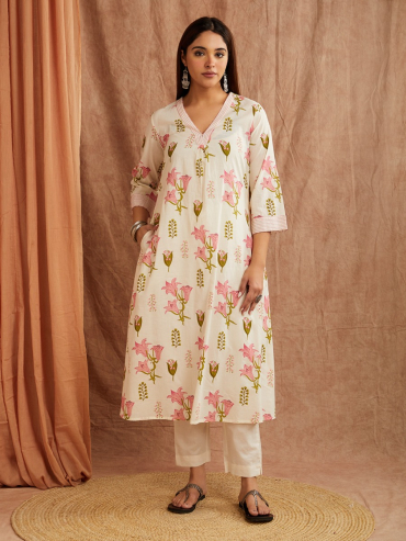 Ivory Pink Printed Printed Co-Ord Set- Set of 2