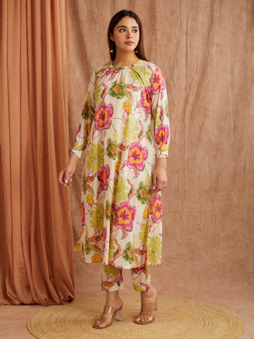 Ivory Multi Cotton Printed Co-Ord Set- Set of 2