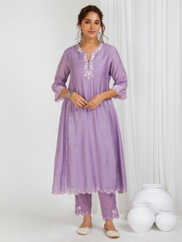 Lilac Embroidered Cotton Pants