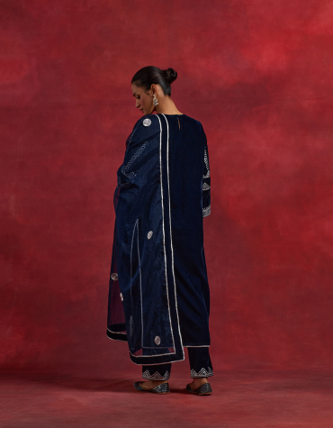 Navy Blue Organza Gota Embroidered Dupatta