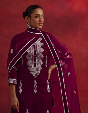 Red Velvet Gota Embroidered Kurta